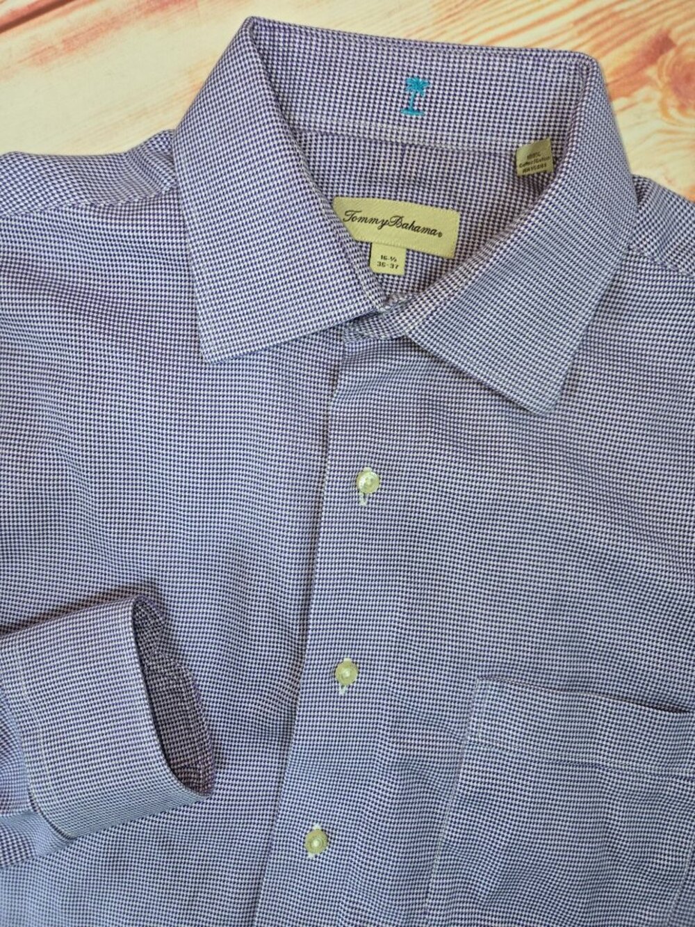 Tommy Bahama Purple Houndstooth Dress Shirt 16.5-36/37